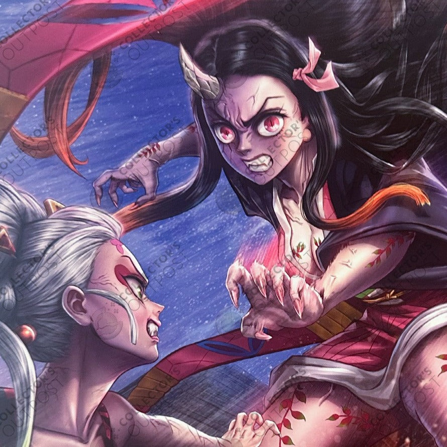 Nezuko Vs Daki Human Defender Demon Slayer Premium Art Print