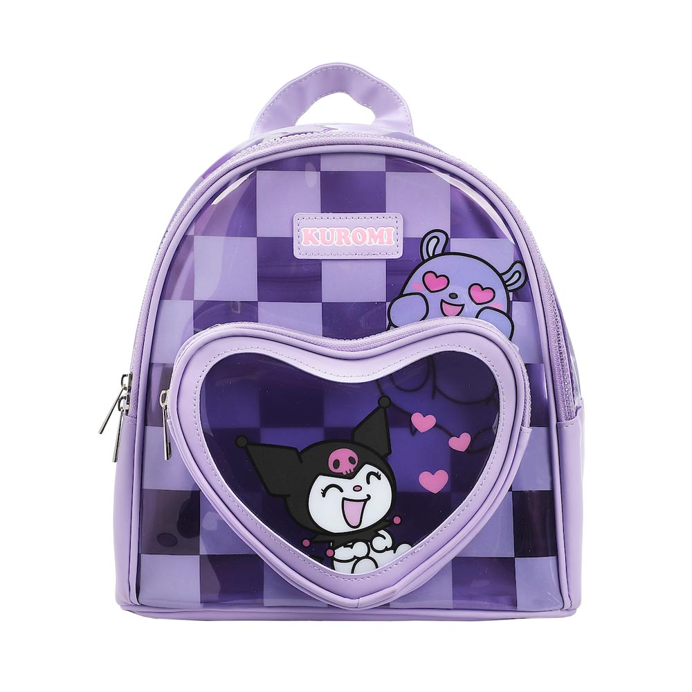 Kuromi Checkered Peekaboo Heart Purple Clear Mini Backpack