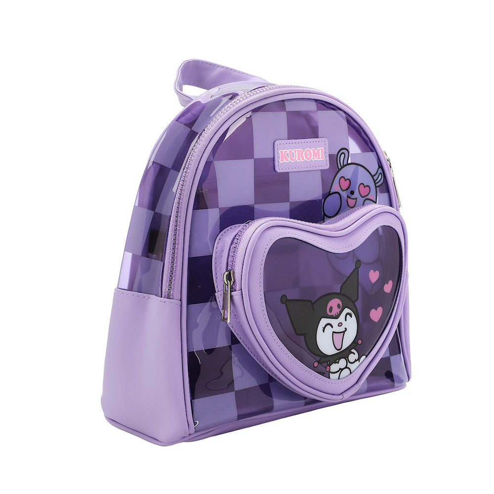 Kuromi Checkered Peekaboo Heart Purple Clear Mini Backpack