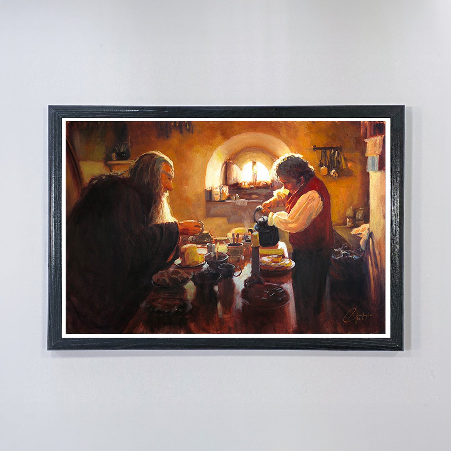 Gandalf and Bilbo Having Tea at Bag End (Lord of the Rings) Premium Art Print