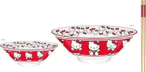 Hello Kitty Red Bow Large Ramen Bowl with Chopsticks