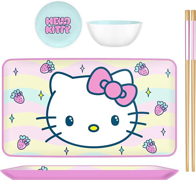 Hello Kitty Strawberry Ceramic Sushi Plate Set