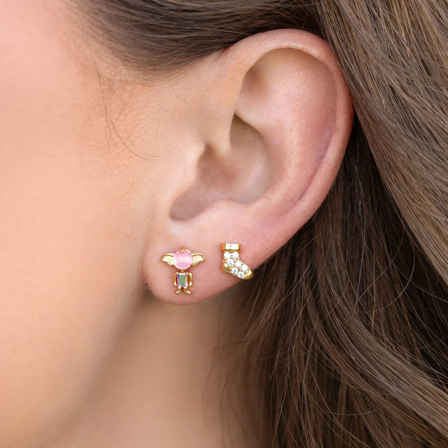 Harry Potter Dobby is a Free Elf Gold Stud Earrings