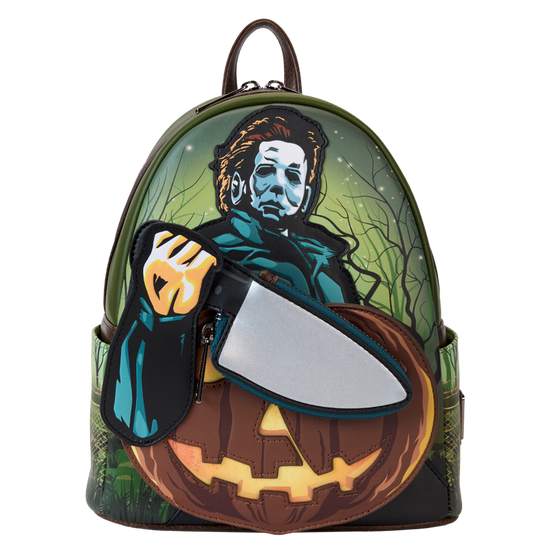 Halloween Michael Myers Pumpkin Glow-In-The-Dark Mini Backpack With Coin Bag