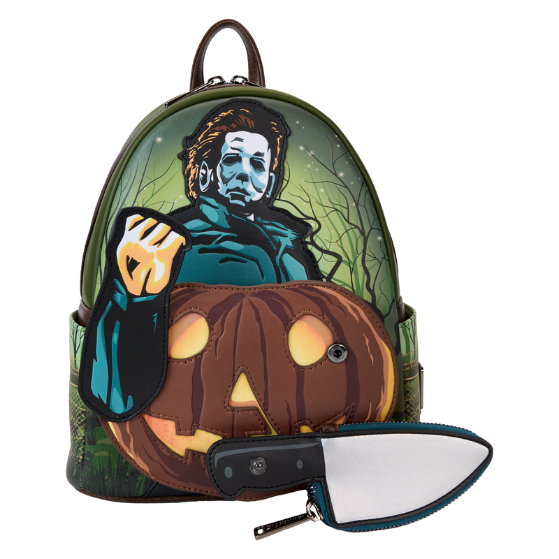 Halloween Michael Myers Pumpkin Glow-In-The-Dark Mini Backpack With Coin Bag