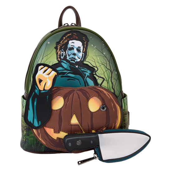 Halloween Michael Myers Pumpkin Glow-In-The-Dark Mini Backpack With Coin Bag