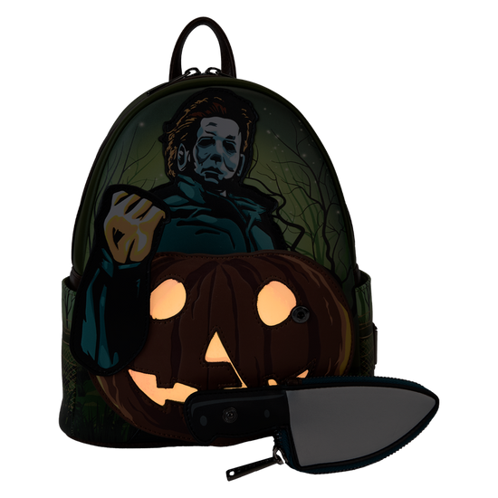 Halloween Michael Myers Pumpkin Glow-In-The-Dark Mini Backpack With Coin Bag