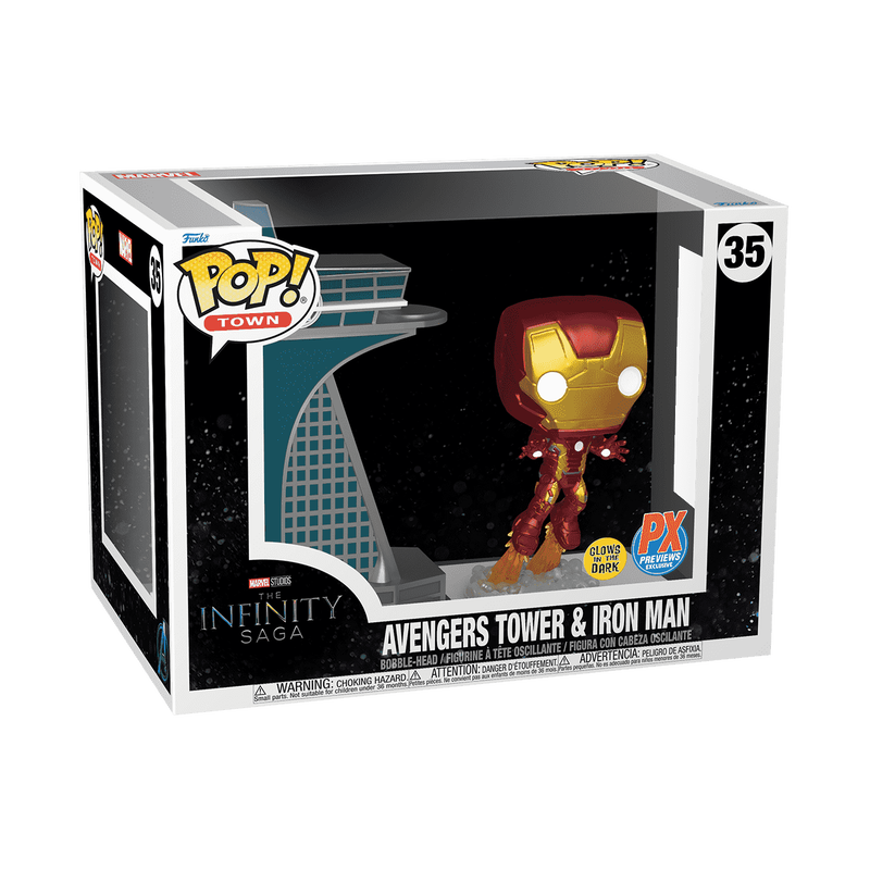 Avengers Tower and Iron Man PX Excluvise Glow Marvel Funko Pop! Town Set #35