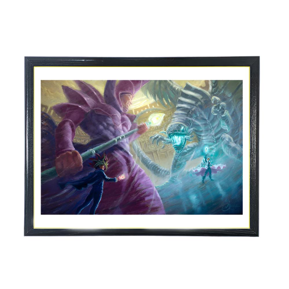 Yu-Gi-Oh! Yugi vs Kaiba, Dark Magician vs Blue Eyes White Dragon by Christopher Clark Art Print