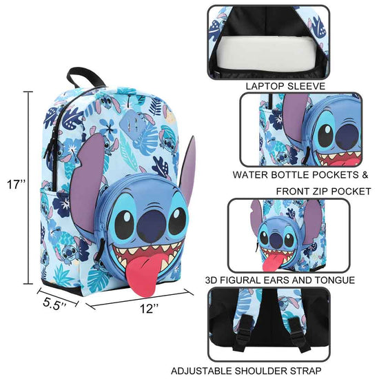 Disney Stitch 3D Pocket Laptop Backpack