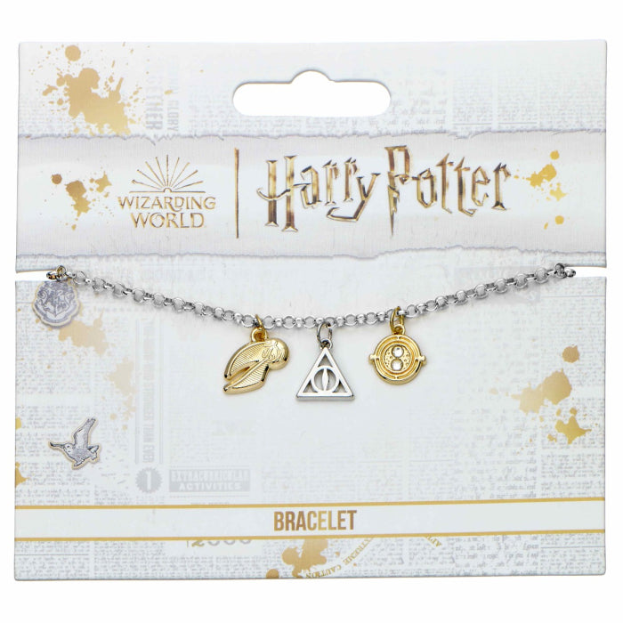 Harry Potter Golden Snitch, Deathly Hallows, and Time Turner Charm Bracelet