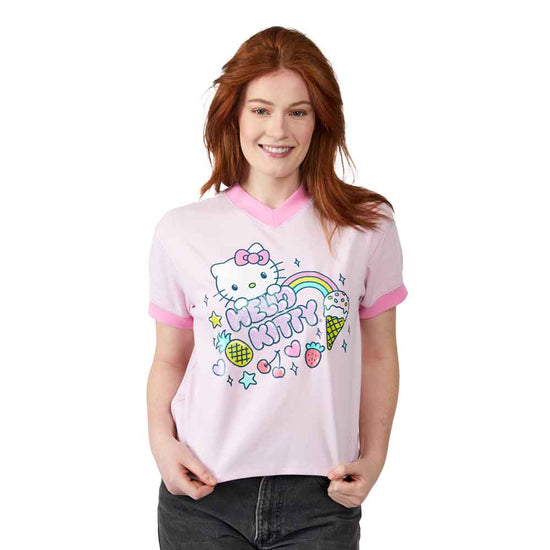 Hello Kitty Glitter V-Neck Ringer Shirt