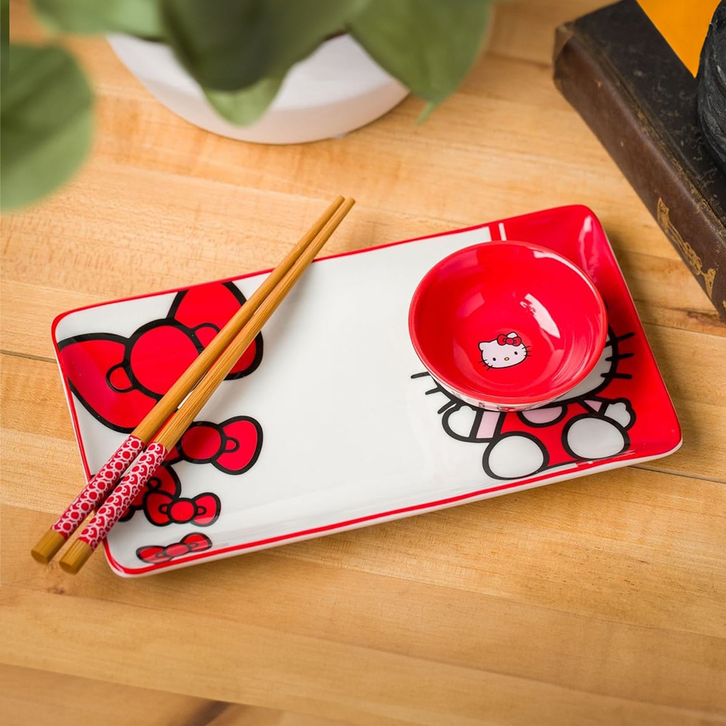 Hello Kitty Red Ceramic Sushi Plate Set