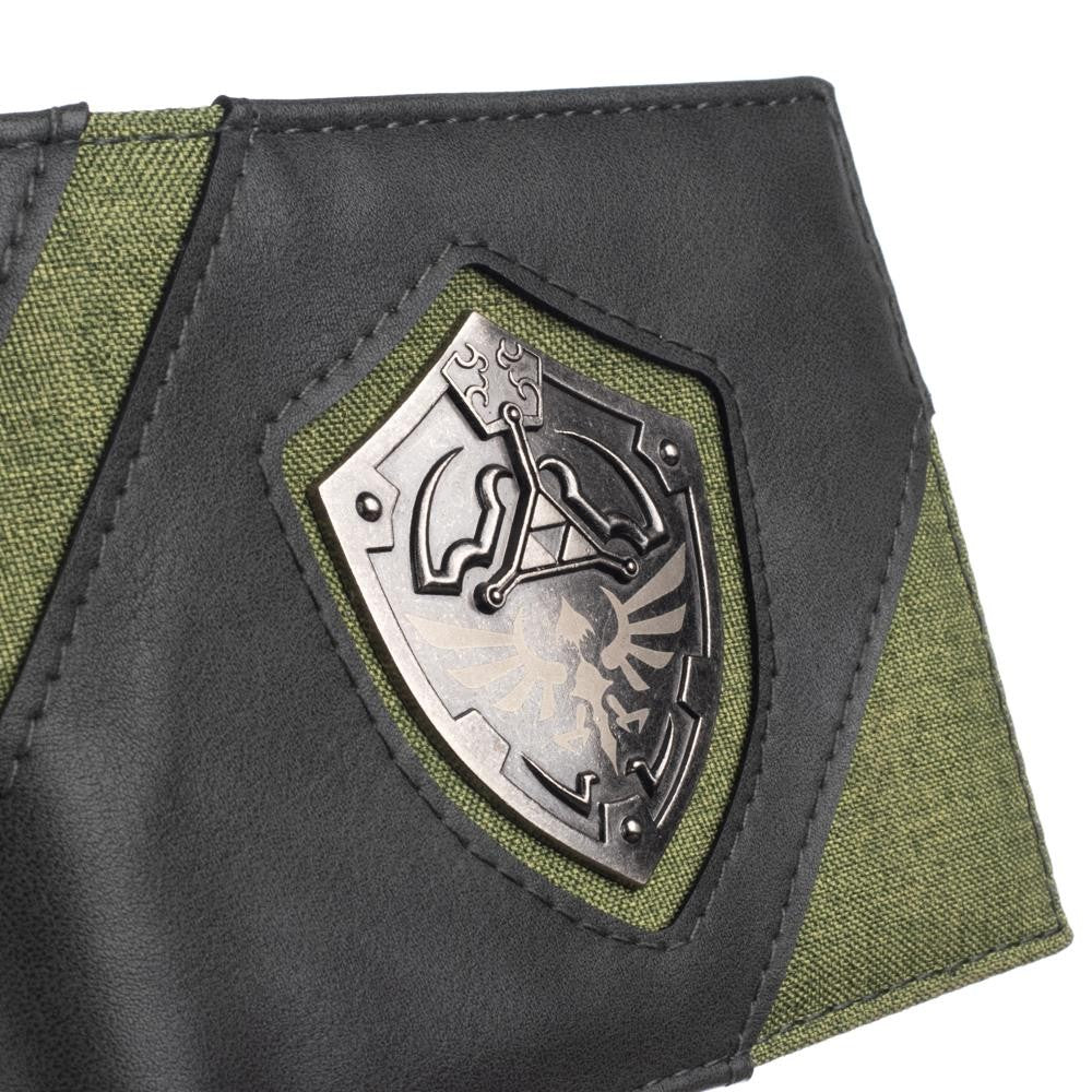 Zelda Hylians Shield Metal Logo Green Snap Close Bi Fold Wallet 