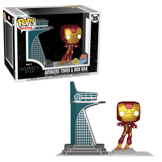 Avengers Tower and Iron Man PX Excluvise Glow Marvel Funko Pop! Town Set #35