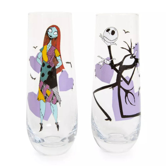 Load image into Gallery viewer, Jack Skellington and Sally (Nightmare Before Christmas) 9oz Fluted Glassware Set of 2
