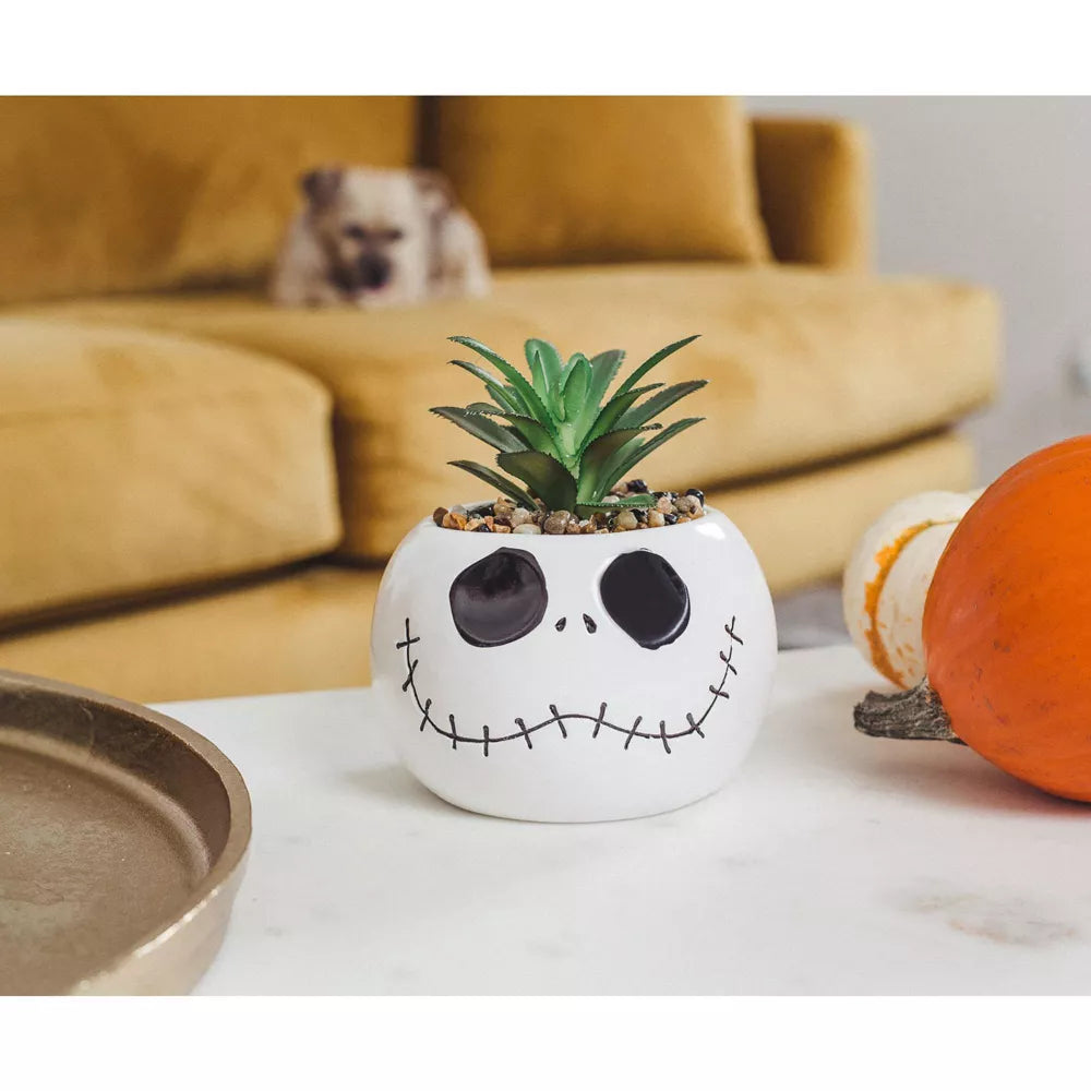 Jack Skellington Nightmare Before Christmas Ceramic Planter with Faux Plant