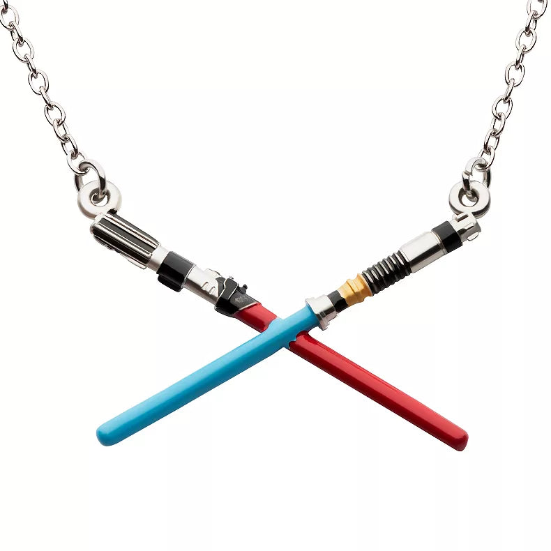 Load image into Gallery viewer, Kenobi and Vader Crossed Lightsabers (Star Wars: Obi-Wan Kenobi) Pendant Necklace
