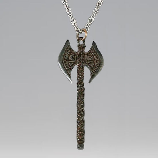 Load image into Gallery viewer, Dwarf Battle Axe Lord of the Rings Bronze Necklace
