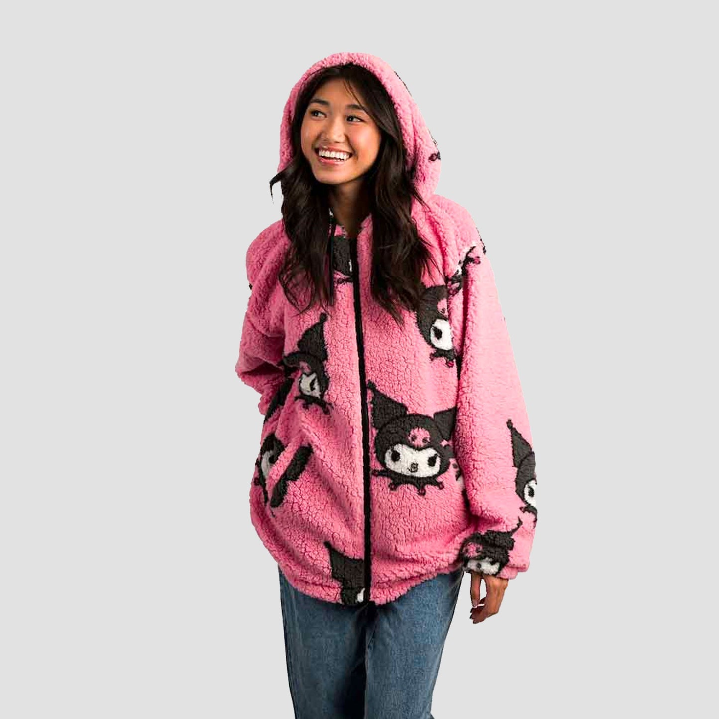 Kuromi (Hello Kitty & Friends) Sanrio Zip-Up Sherpa Fleece Hoodie