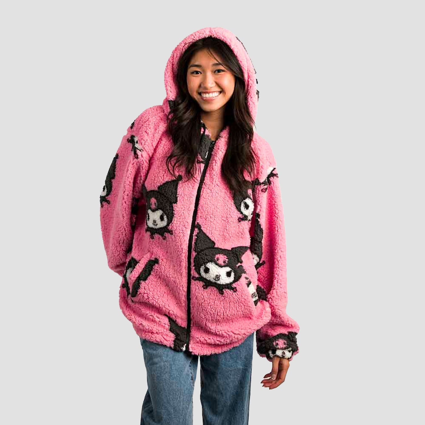 Kuromi (Hello Kitty & Friends) Sanrio Zip-Up Sherpa Fleece Hoodie