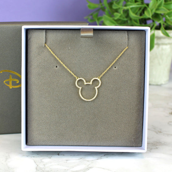 Mickey Mouse Outline (Disney) Gold Plated Crystal Necklace