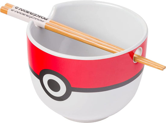 Load image into Gallery viewer, Poke Ball (Pokemon) 5&amp;quot; Ceramic Bowl with Chopsticks
