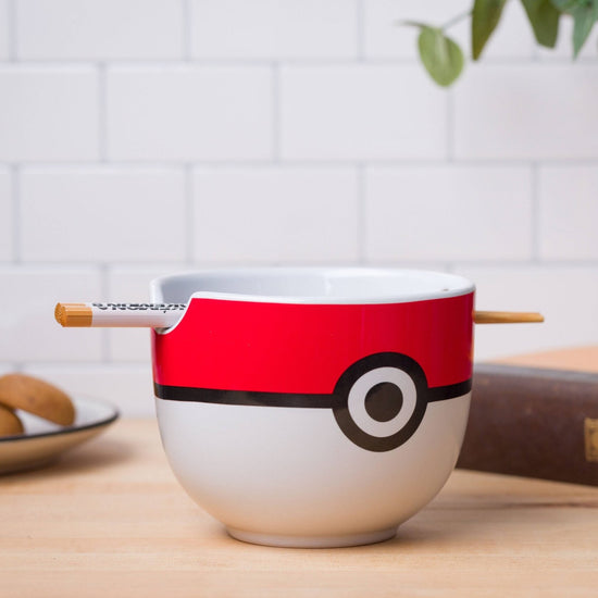Load image into Gallery viewer, Poke Ball (Pokemon) 5&amp;quot; Ceramic Bowl with Chopsticks

