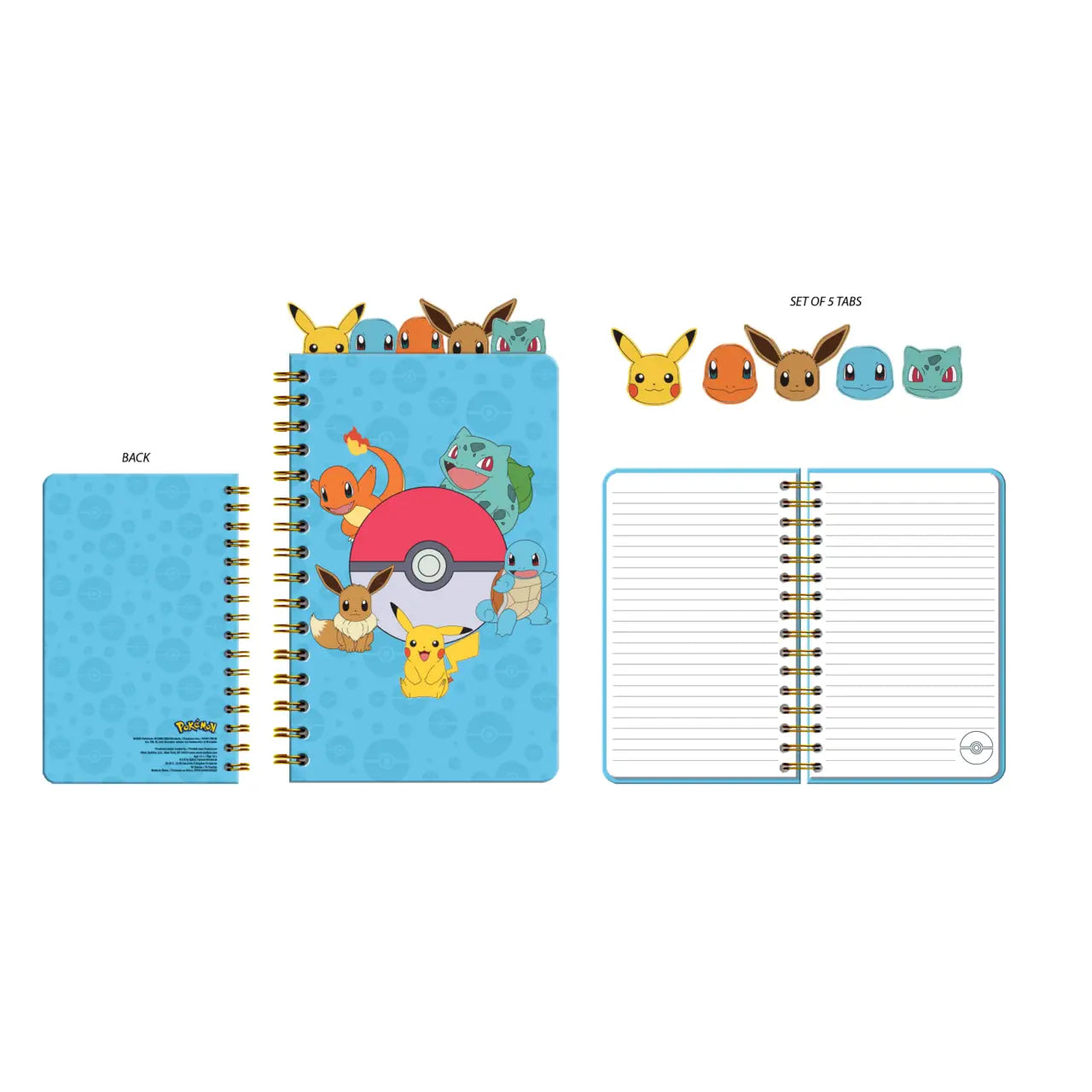 Pokémon Starters and Eevee Spiral 5 Tabbed Notebook-5x8 in