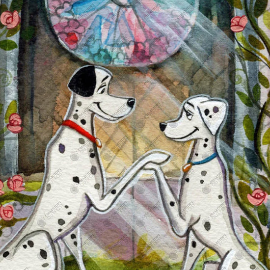 Load image into Gallery viewer, Pongo &amp;amp; Perdita &amp;quot;Dogs in Love&amp;quot; (101 Dalmatians) Disney Watercolor Art Print

