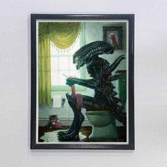 Xenomorph & Kitten "Dropping Acid" (Alien) Bathroom Parody Art Print