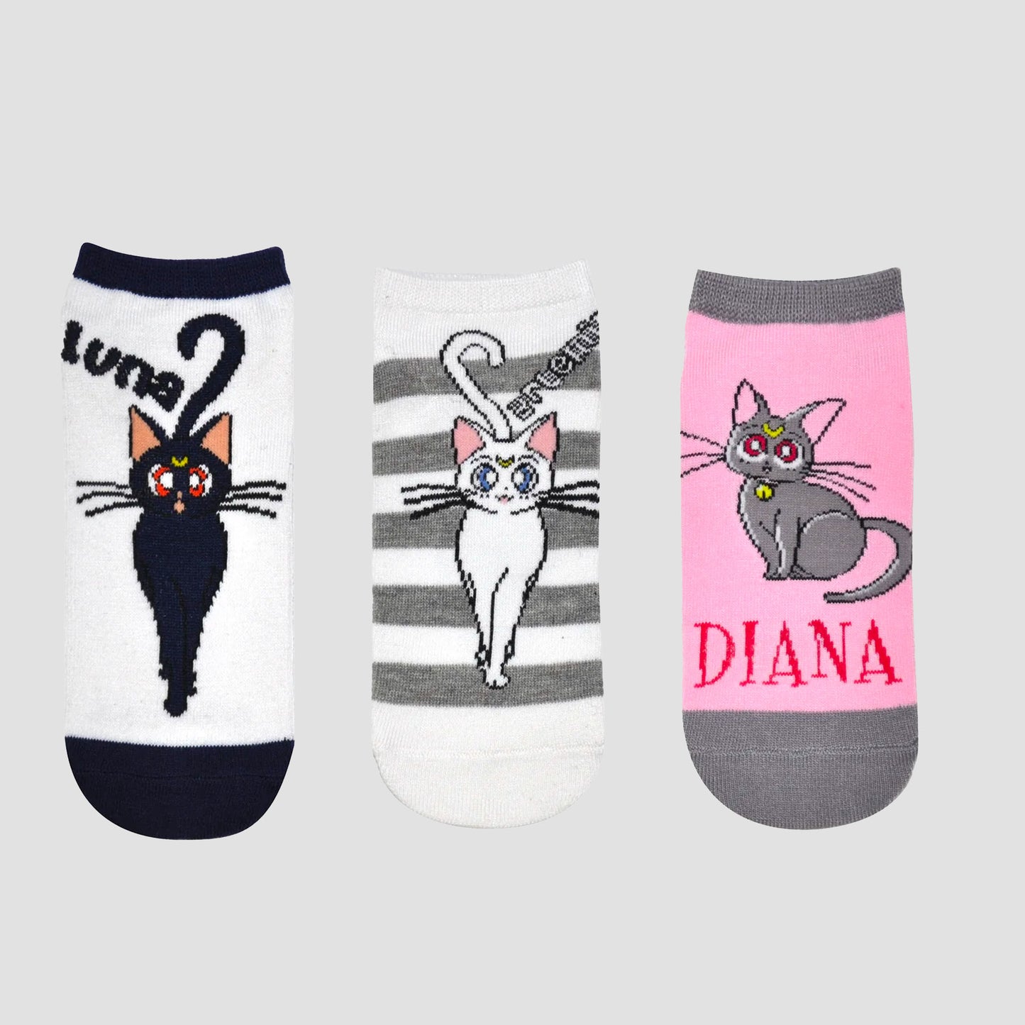 Sailor Moon Luna, Artemis, Diana 3-Pack Women's Lowcut Socks