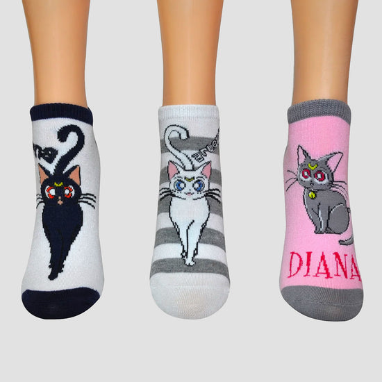 Sailor Moon Luna, Artemis, Diana 3-Pack Women's Lowcut Socks