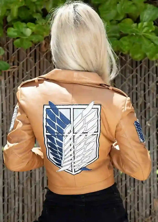 scout regiment attack on titan women s crop leather jacket by luca