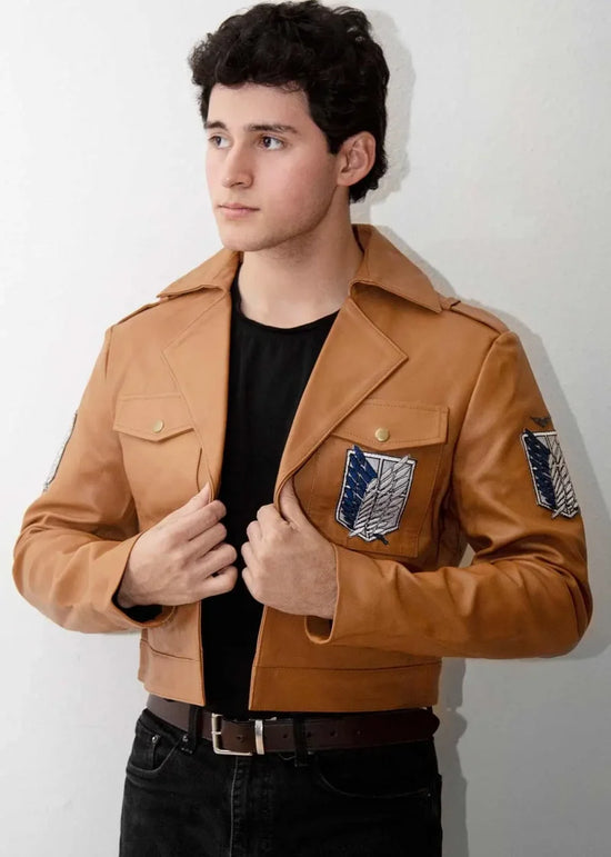 Scout Regiment (Attack on Titan) Men's Crop Leather Jacket by Luca Designs