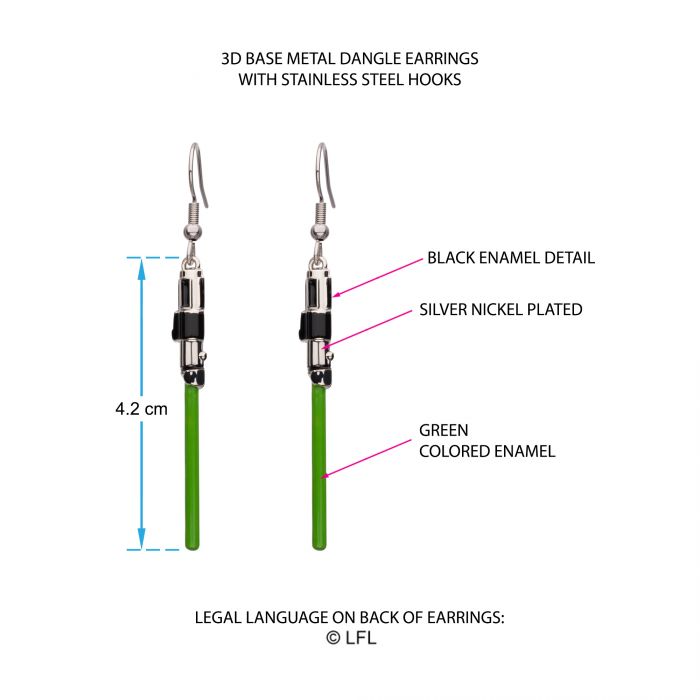 Star Wars Yoda Lightsaber Drop Earrings