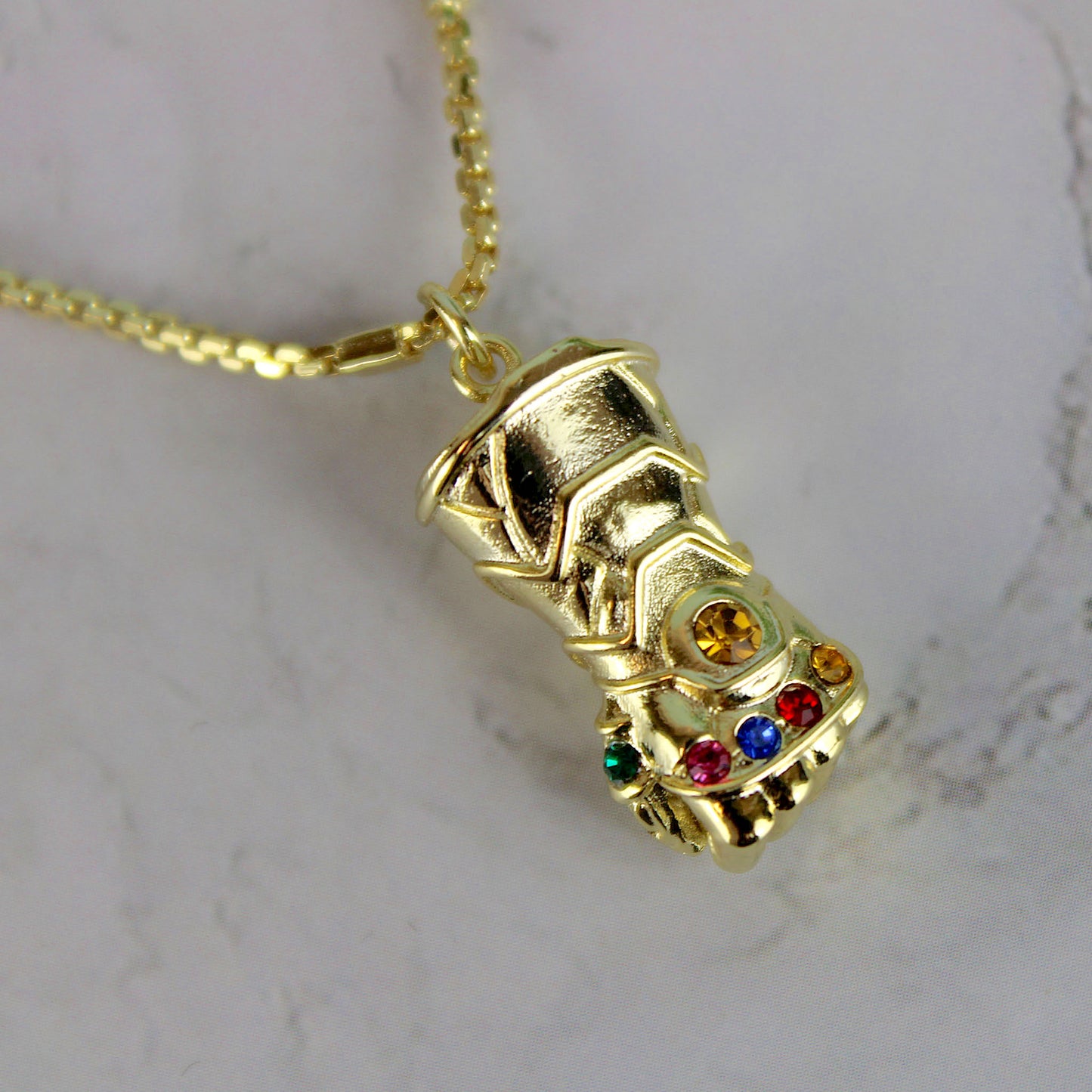 Thanos Infinity Gauntlet (Marvel) Gold Plated Crystal Necklace