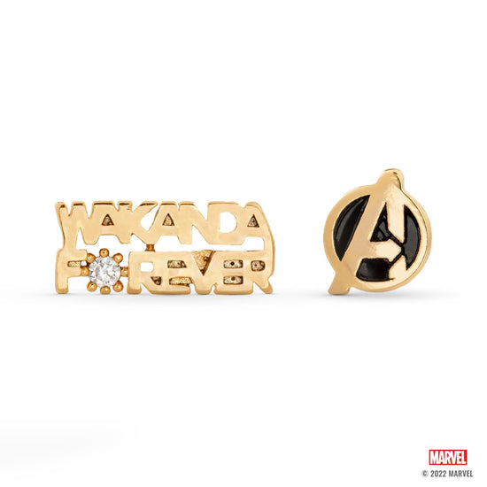 Wakanda Forever & Avengers Logo (Marvel Black Panther) Mismatch Stud Earrings