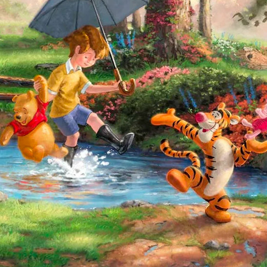 Winnie the Pooh (Puddle Splash) Disney Thomas Kinkade Framed Art Print