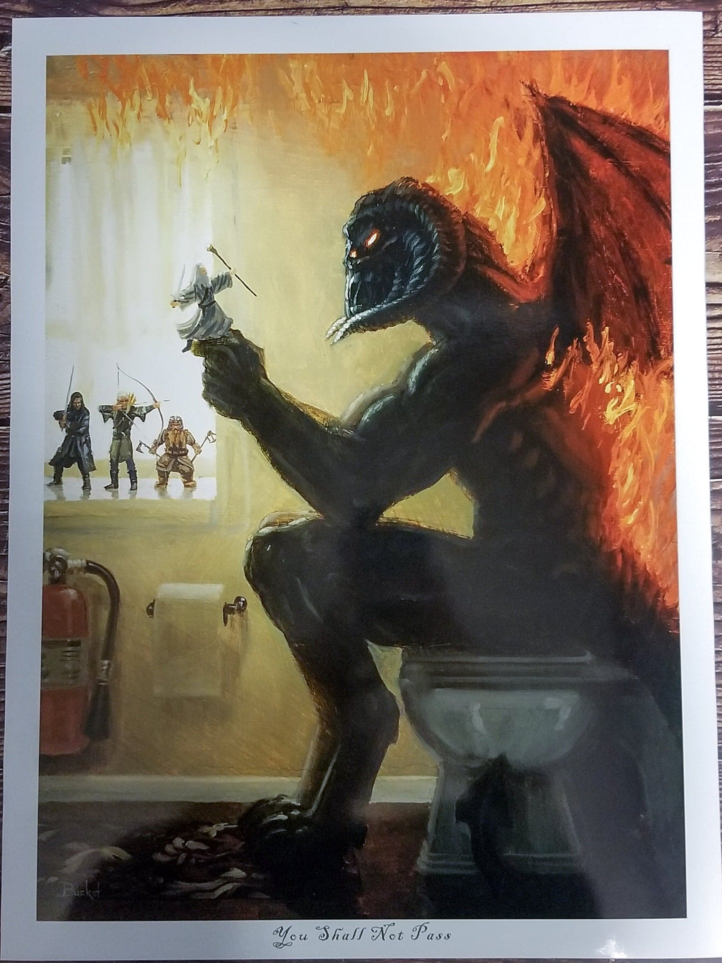 Balrog "You Shall Not Pass" (The Lord of the Rings) Bathroom Parody Art Print