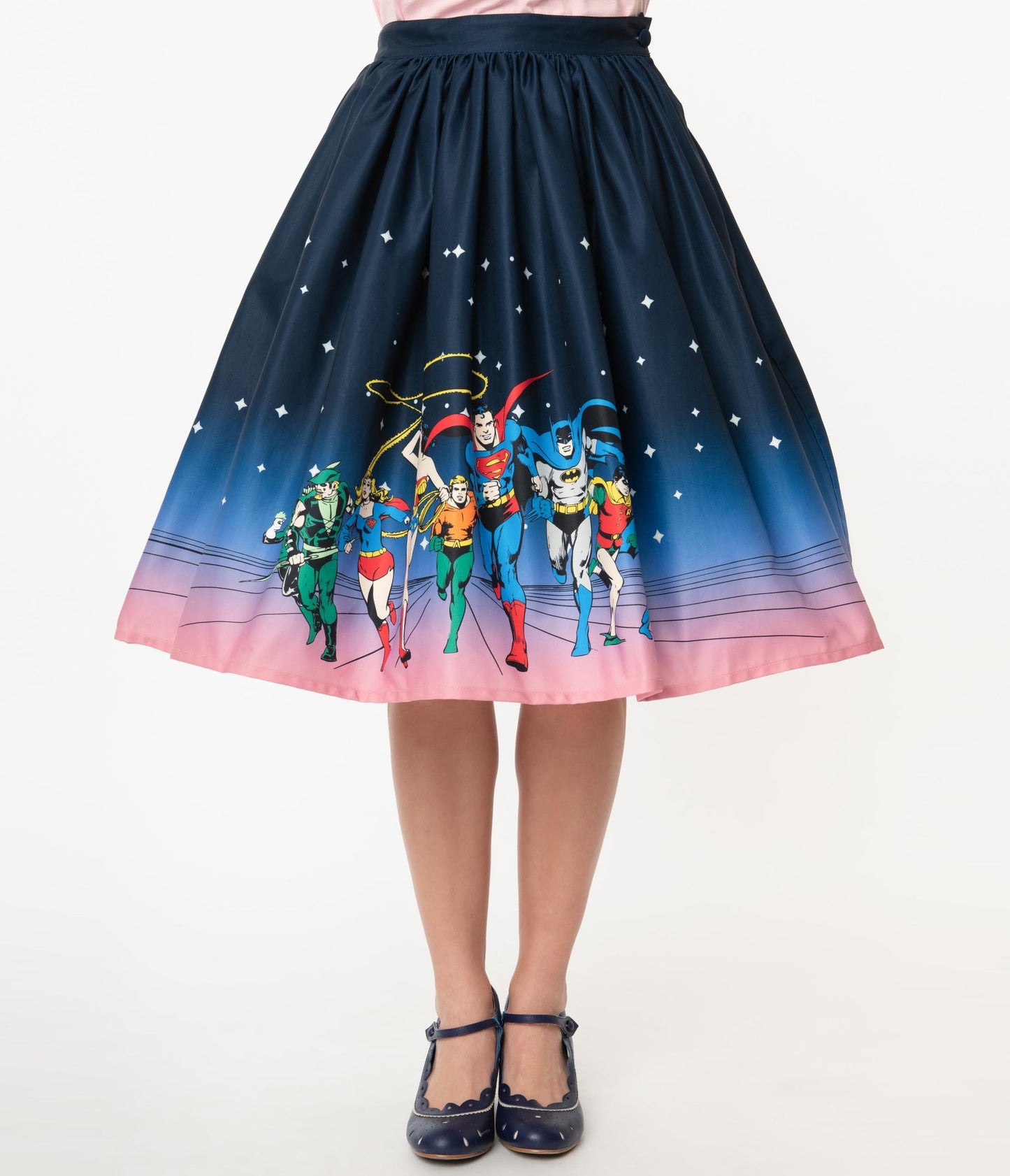 Load image into Gallery viewer, Justice League DC Comics Gellar Swing Skirt by Unique Vintage

