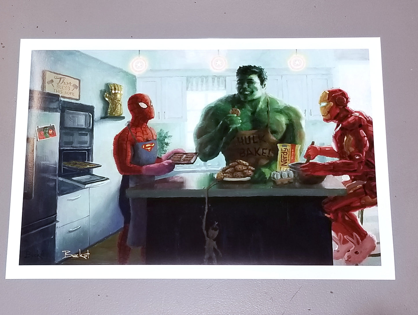 Load image into Gallery viewer, Marvel Baking Party (Marvel Comics) Parody Kitchen Art Print
