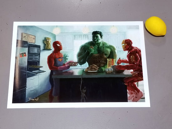 Load image into Gallery viewer, Marvel Baking Party (Marvel Comics) Parody Kitchen Art Print
