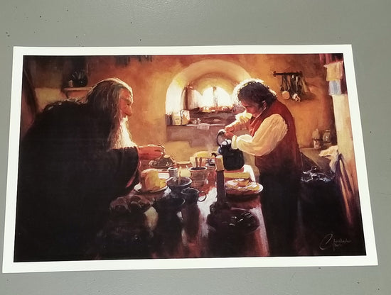 Gandalf and Bilbo Having Tea at Bag End (Lord of the Rings) Premium Art Print