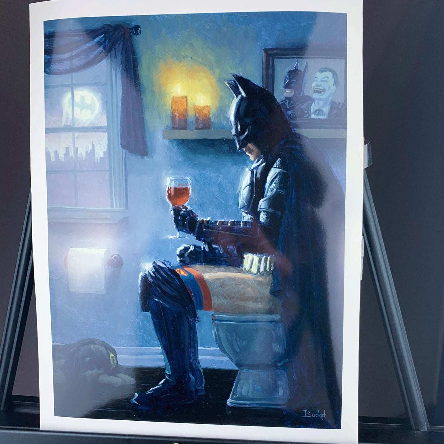 Load image into Gallery viewer, Batman Bathroom Parody Art Print
