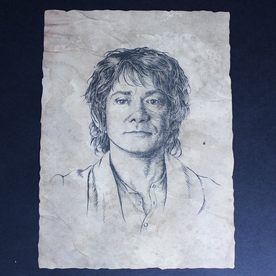 Bilbo Baggins (The Hobbit) Portrait Sketch Art Print on Parchment Paper by Weta Workshop