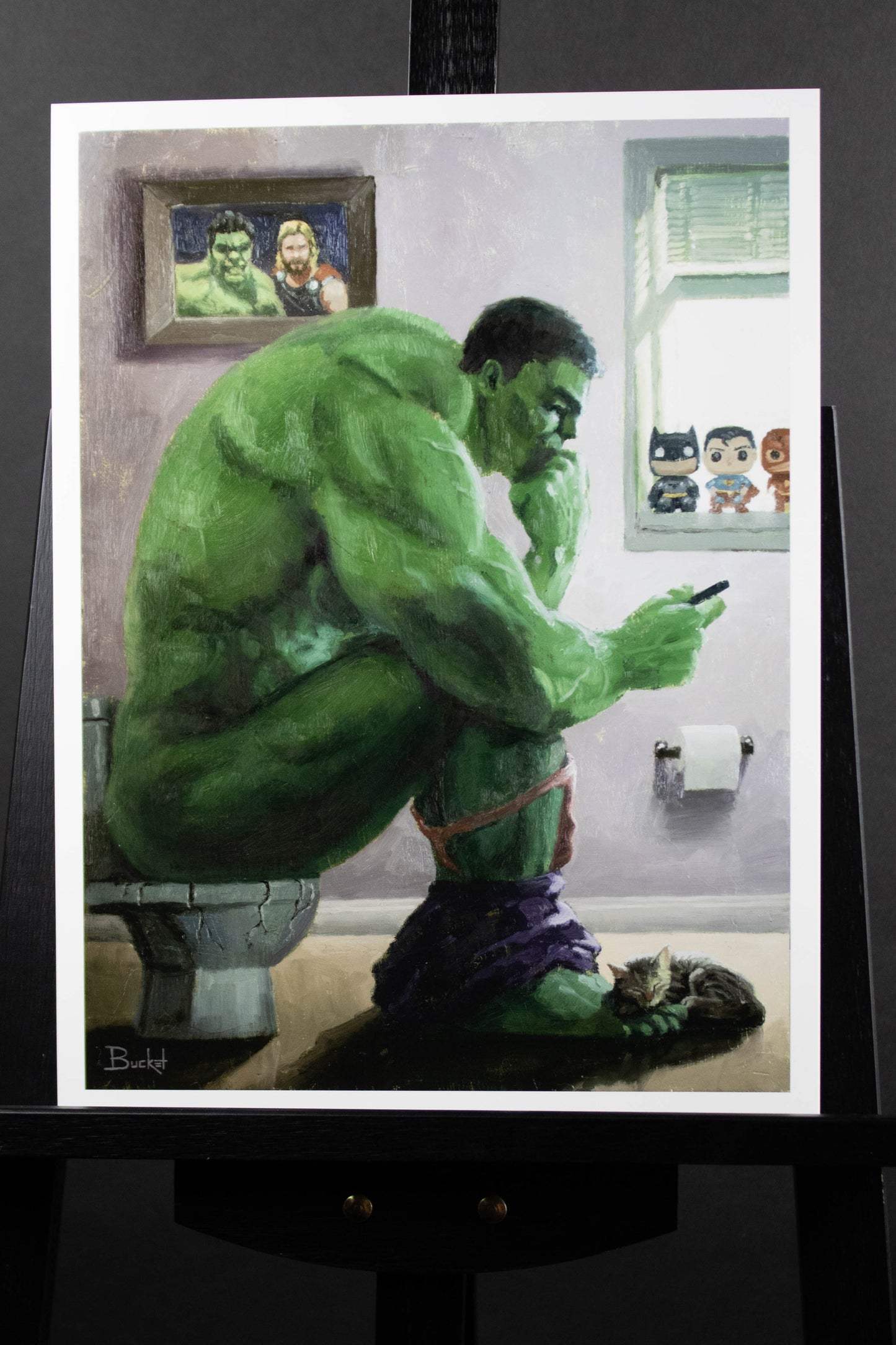 Load image into Gallery viewer, &amp;quot;Hulk Splash&amp;quot; (Marvel) Parody Bathroom Art Print
