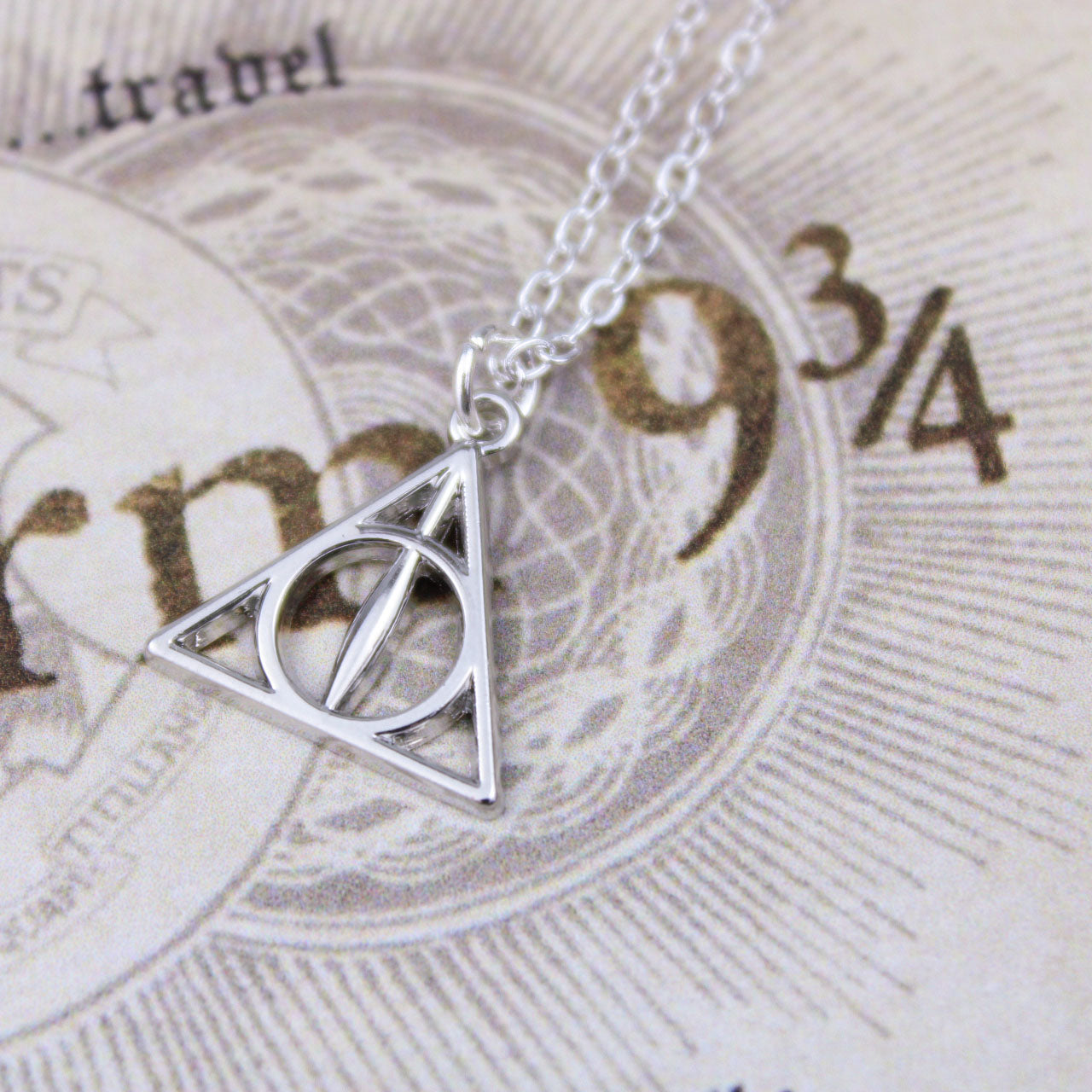 Harry Potter Necklace, Black and Mirror Plastic, Deathly Hallows