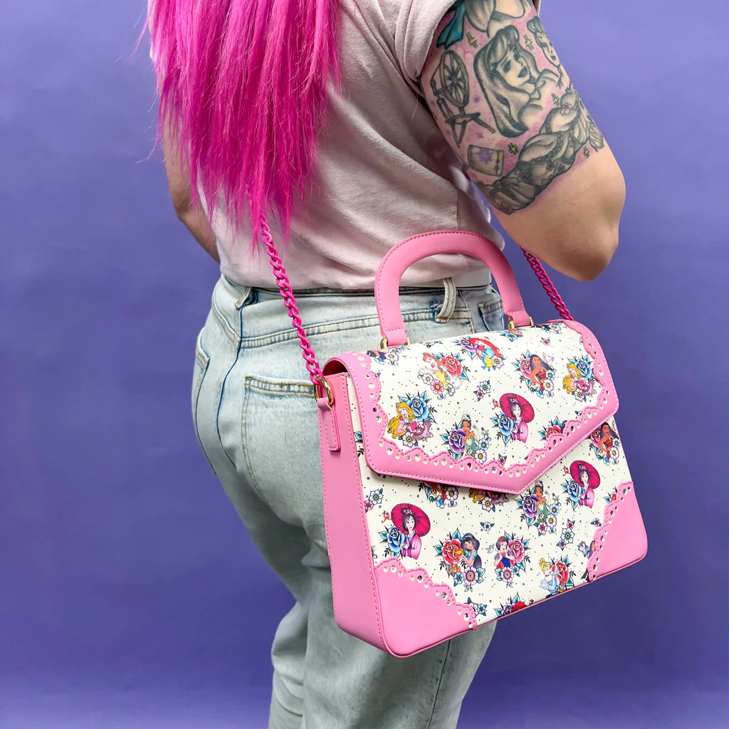 Disney Princess Floral Tattoo Pattern Crossbody Bag by Loungefly