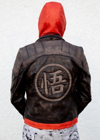 Goku Dragon Ball Z Orange Hooded Mens Brown Leather Jacket by Luca Designs